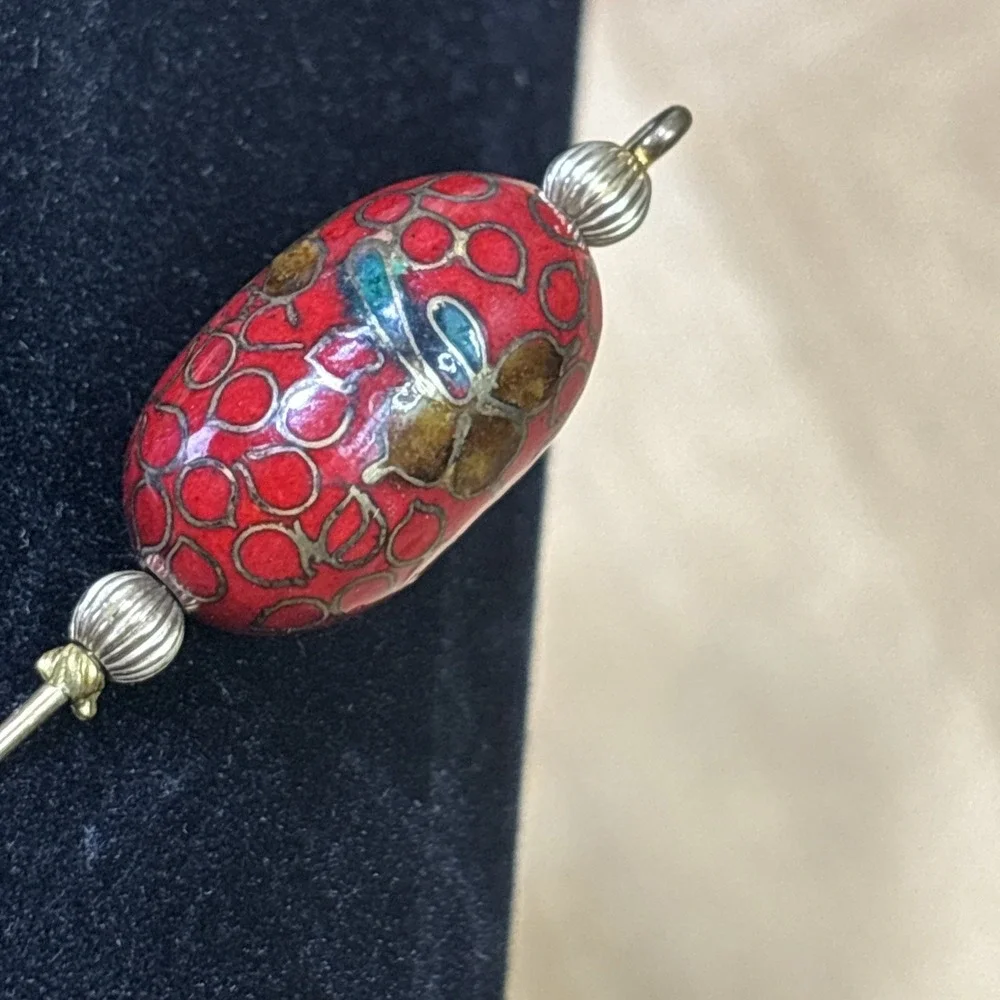 Vintage 1970s Cloisonné Enamel Floral Stick Pin Art Deco Style Hat Lapel